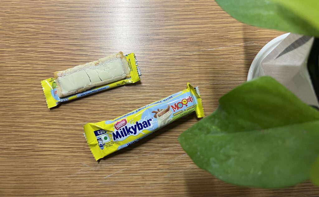 Milkybar Moosha: Creamy Milk Outside, Gooey Caramel Inside - Milkybar Moosha Chocolate - TheMemoryBites